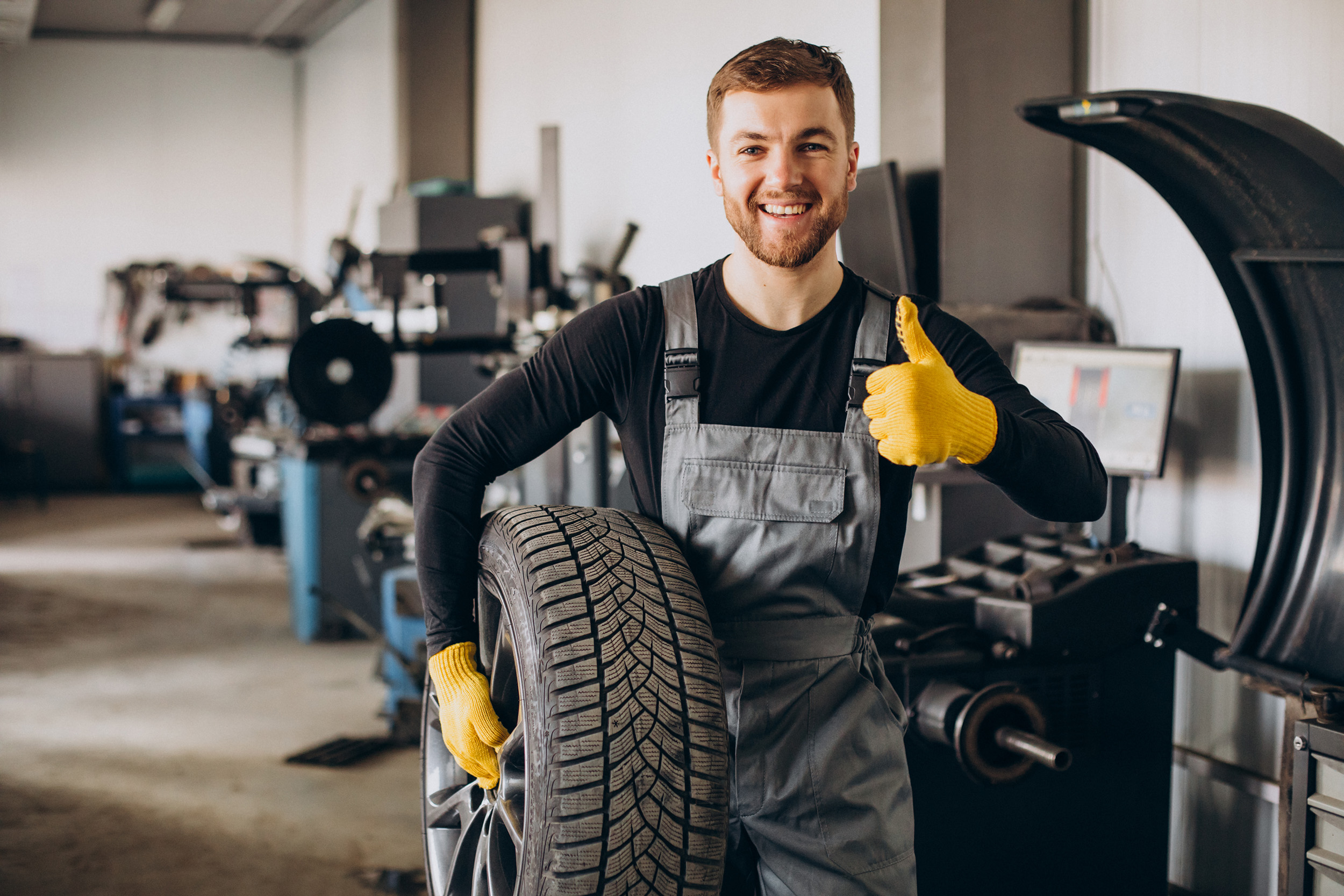 auto_bofu (Car mechanic changing wheels in car)